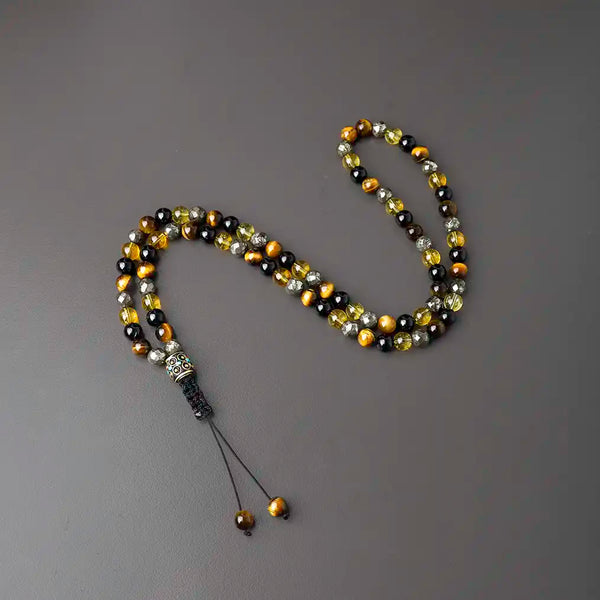 Ambition And Achievement  Pyrite Citrine Tourmaline Tiger Eye Mala