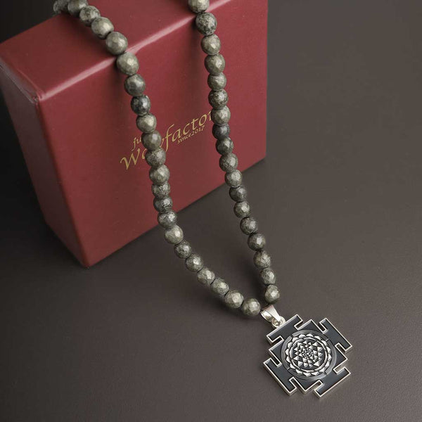 The Wealth Raising Sriyantra Pendant Pyrite Mala